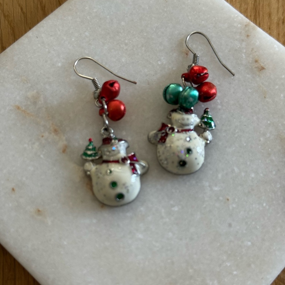 Festive Snowman Earrings with Bells